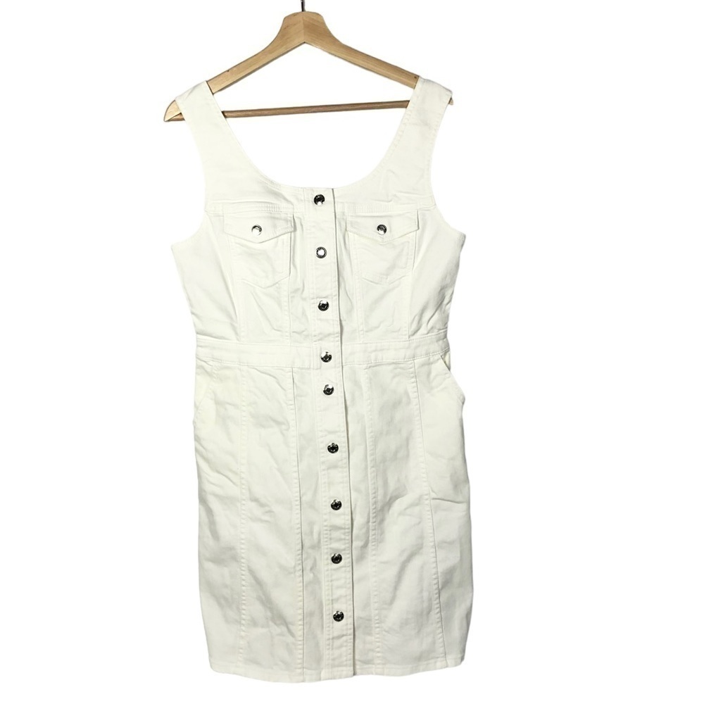 J. Crew White Scoopneck Button Front Denim Mini Dress 8 - Picture 2 of 4